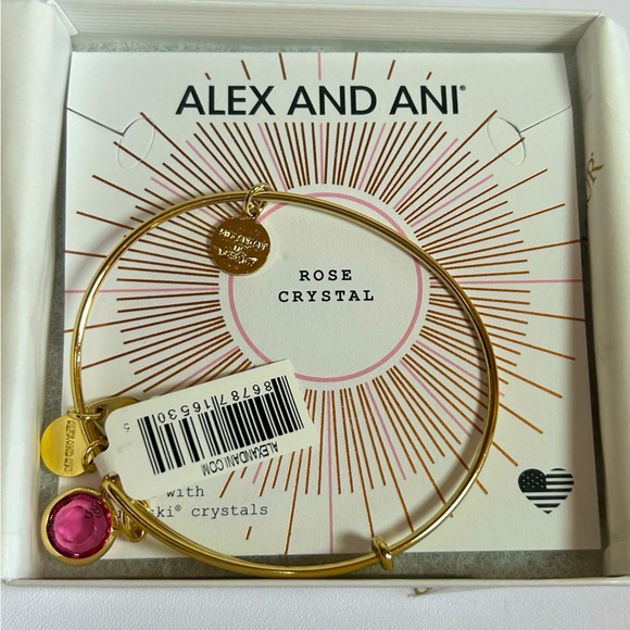 New Alex and Ani Pink Rose Crystal Gold Tone Love October Bangle Swarovski - Picture 1 of 5